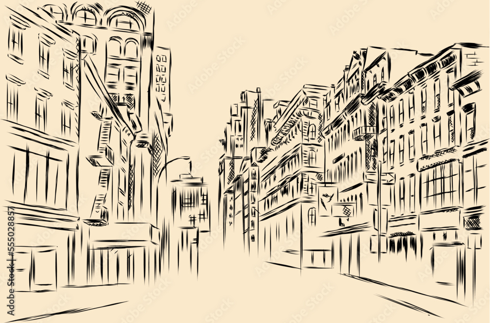 pencil drawing of city street