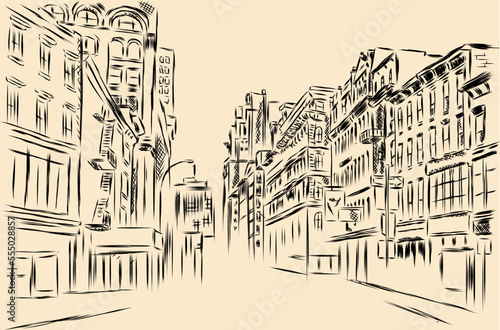 Vászonkép pencil drawing of city street