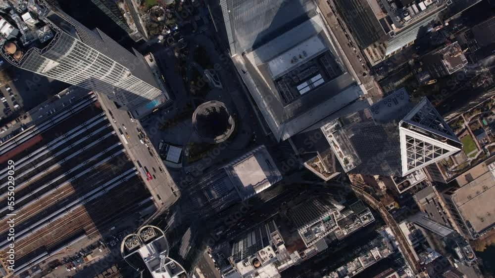 Aerial view over high-rise in sunny Hudson Yards, NY, USA - overhead, drone shot Aerial view over high-rise in sunny Hudson Yards, NY, USA - overhead, drone shot