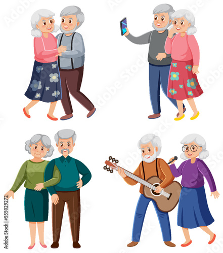 Different elderly couples set