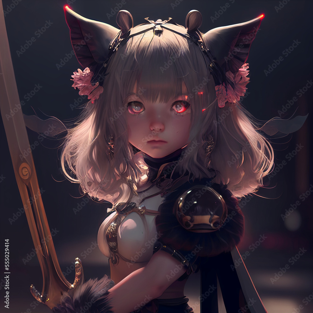 Kawaii anime girl with Sword created with generative AI technology