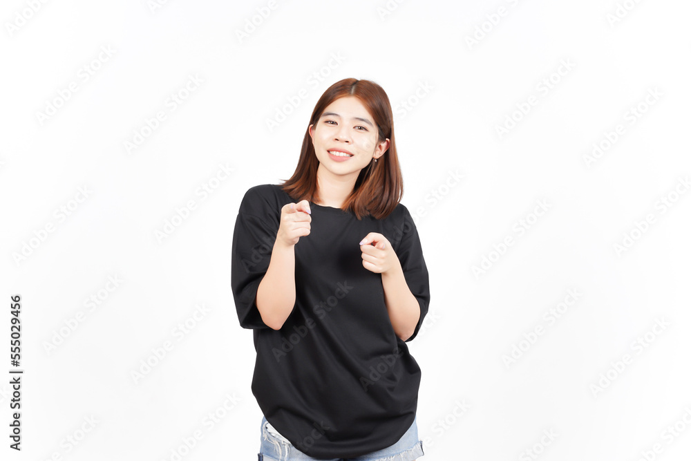 Smiling and Pointing at you, Choosing you Of Beautiful Asian Woman Isolated On White Background Smiling and Pointing at you, Choosing you Of Beautiful Asian Woman Isolated On White Background