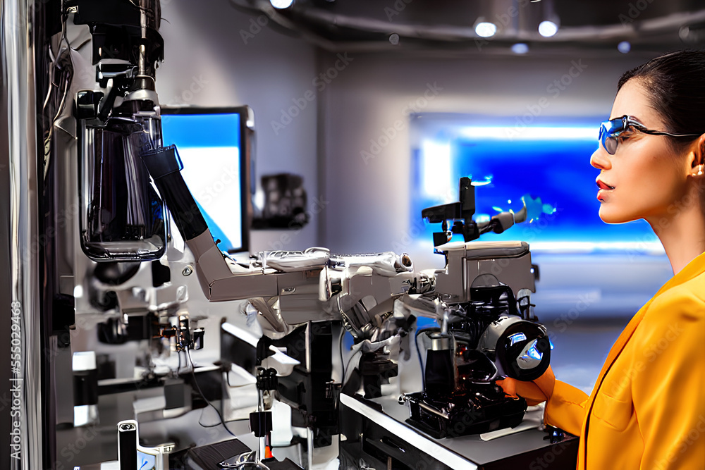 woman in technological laboratory, generated by AI technology woman in technological laboratory, generated by AI technology