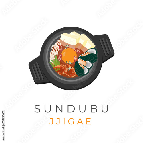 Delicious Sundubu JJigae Illustration Logo Served Inside Ttukbaegi