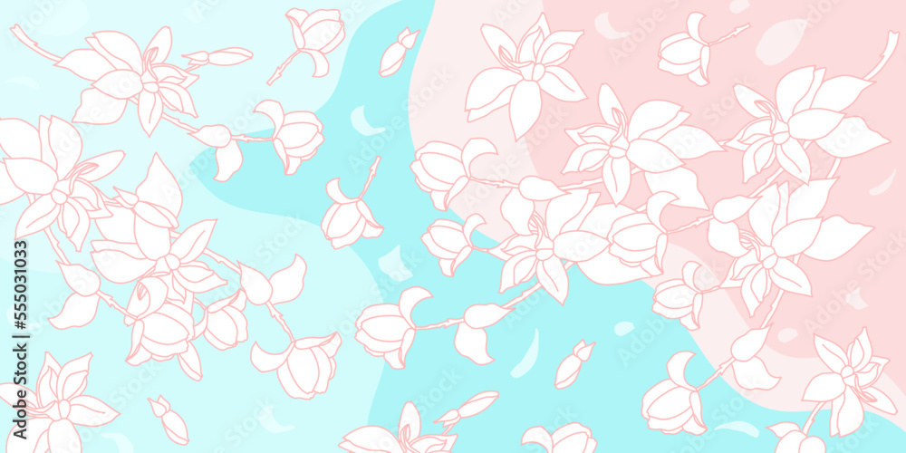 background with magnolias. Vector illustration
