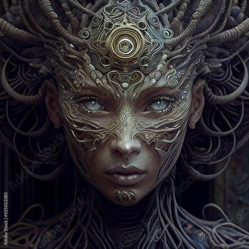 A portrait of a beautiful-faced alien created with generative AI technology