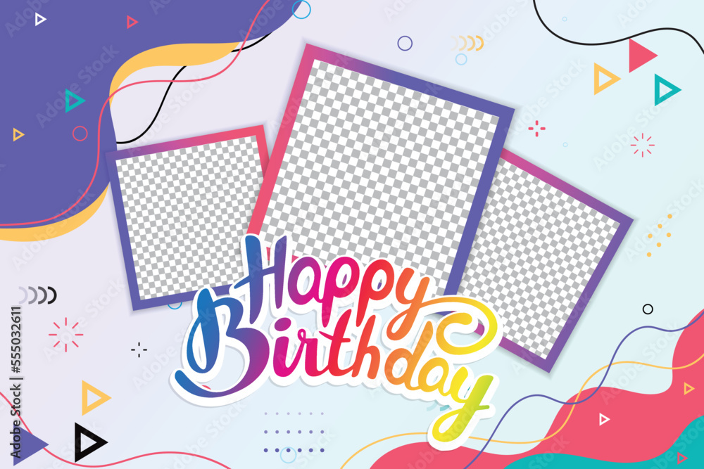 Happy birthday photo frame with balloon Stock Vector | Adobe Stock