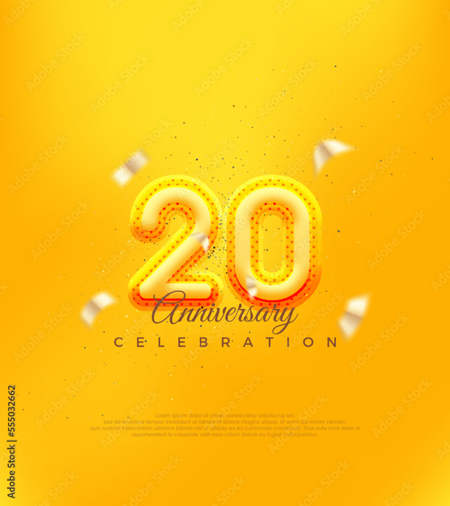 Unique number with yellow balloon number illustration. Premium design for 20th anniversary celebrations.
