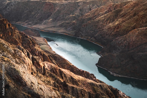 Ili river view in rocky gorge, Almaty region, Qazaqstan nature picturesque landscape. photo