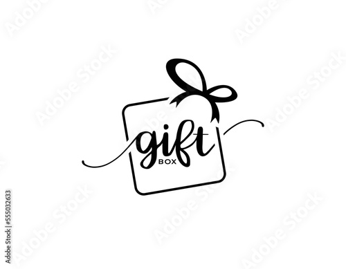 Letter gift box initial handwriting vector logo design, gift box logo design, gift ribbon vector logo design