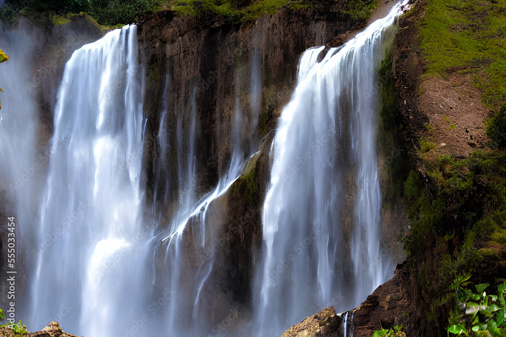 Fototapeta premium Magnificent waterfalls in a beautiful sunny day, Generative AI technology