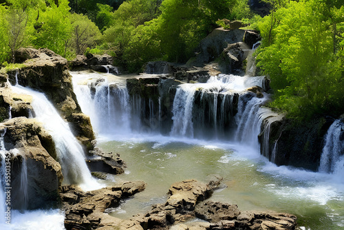 Magnificent waterfalls in a beautiful sunny day, Generative AI technology