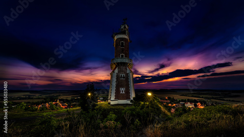 Schiller s lookout tower - the tower  visible from afar  stands on a hill above the village of Kryry  near Podbo  any   where the castle once stood - Czech Republic  Europe 