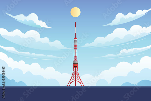 Tokyo Japan tower sky antenna station cloud background vector