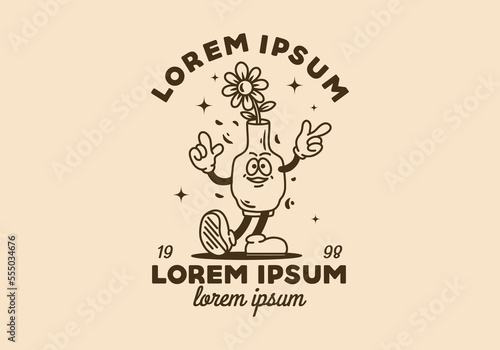 illustration design of flower vase with arms and legs