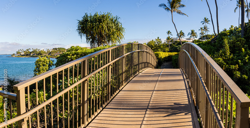 Steel Bridge on The Wailea Oceanfront Boardwalk Trail, Wailea, Maui, Hawaii, USA