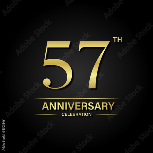 57th anniversary celebration with gold color and black background. Vector design for celebrations, invitation cards and greeting cards.