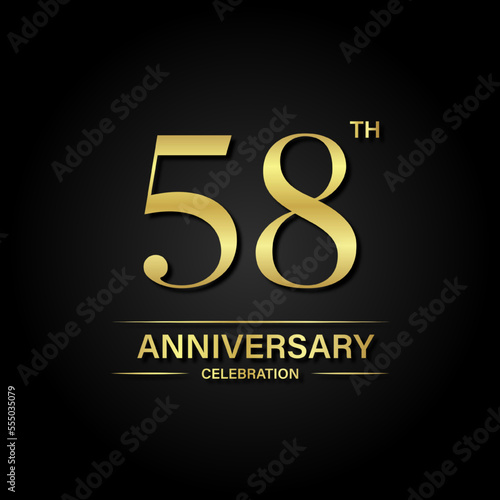 58th anniversary celebration with gold color and black background. Vector design for celebrations, invitation cards and greeting cards.