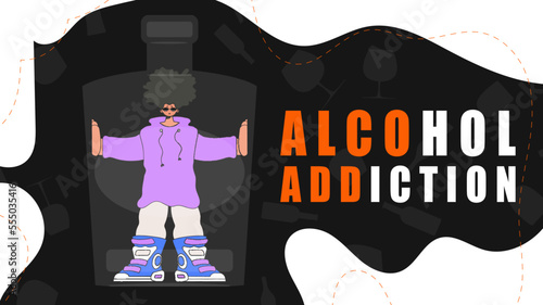 Banner Treatment for alcohol addiction. The man is inside the bottle.