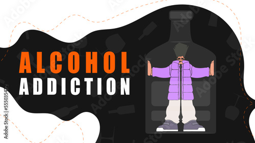 Banner Treatment for alcohol addiction. The guy is inside the bottle.