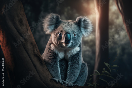 A cute koala in natural habitat. Digital artwork