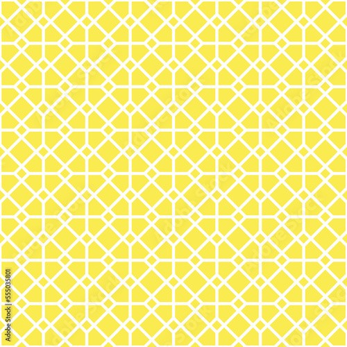 White line pattern on yellow background. A linked diagonal line shape. White lattice on yellow backdrop.