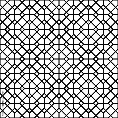 Black line pattern on white background. A linked diagonal line shape. White lattice on white backdrop.