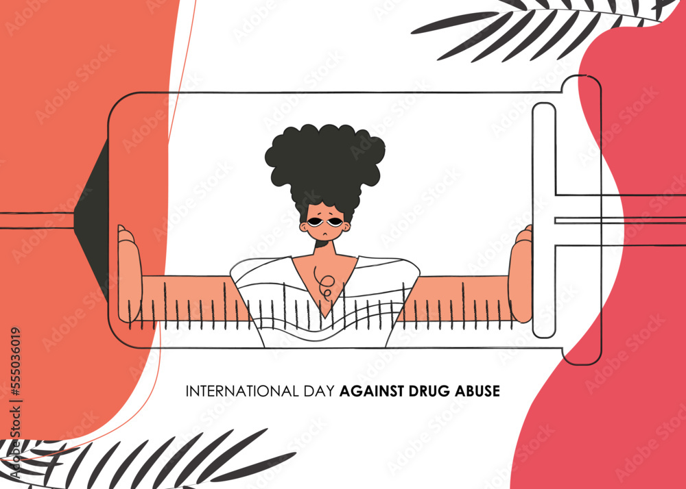 International Day Against Drugs banner. The guy is inside the syringe ...