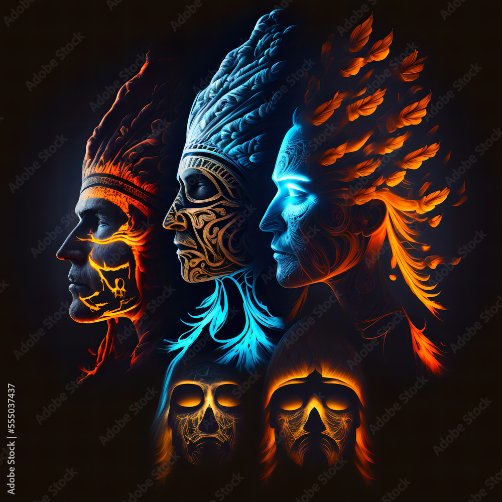 Naklejka premium Identity expressed in an alternative style via masks. Multiple masks integrated with landscapes in a double exposure style.