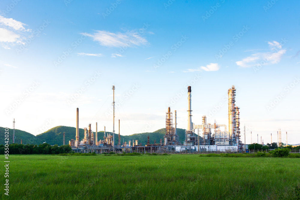 Oil refinery and petroleum at green field Oil refinery and petroleum at green field