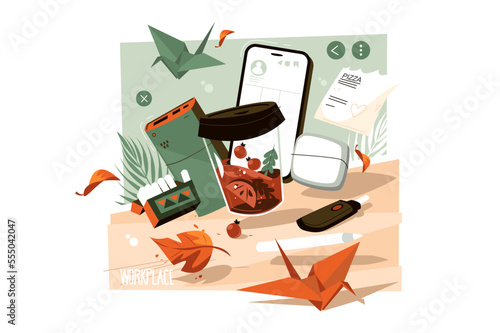 Workplace with different devices and tools