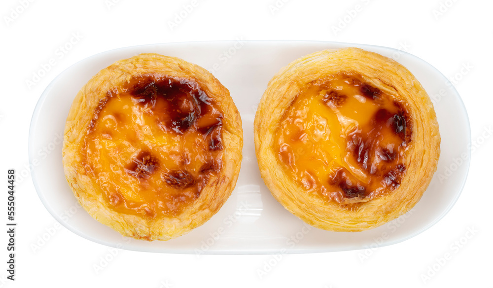Sweet Baked Egg tart on white background, Pie Portuguese egg tart on white PNG File. Sweet Baked Egg tart on white background, Pie Portuguese egg tart on white PNG File.