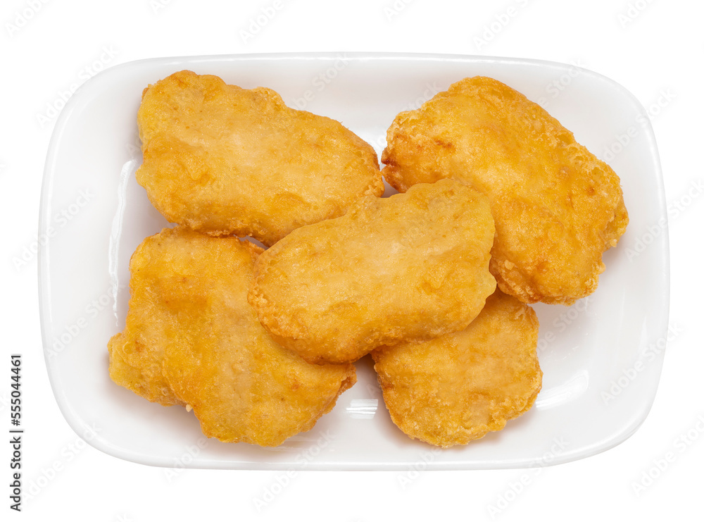 Nugget Fried chickenon white dish , Fried chicken on white background PNG File. Nugget Fried chickenon white dish , Fried chicken on white background PNG File.