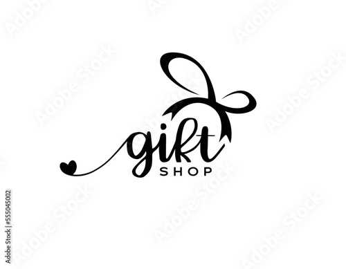Letter gift shop initial handwriting vector logo design, gift shop logo design, gift love ribbon vector logo design