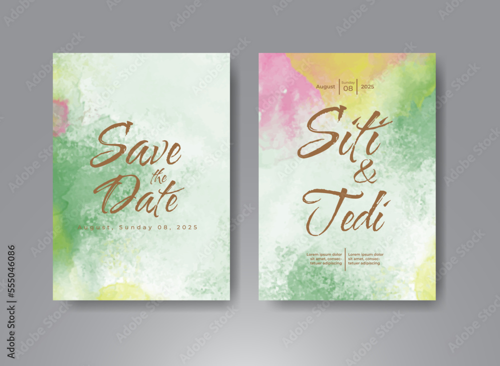 Wedding invitation with abstract watercolor background