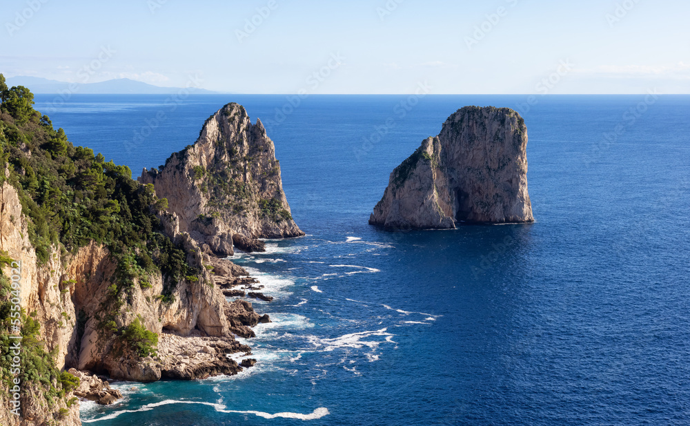 Touristic Town on Capri Island in Bay of Naples, Italy. Sunny Blue Sky. Touristic Town on Capri Island in Bay of Naples, Italy. Sunny Blue Sky.