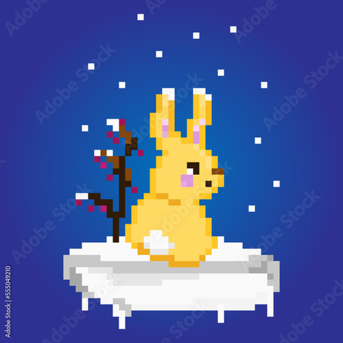 Pixel cute animal rabbit snow