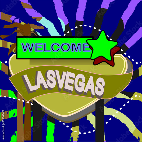 LasVegas modern vector poster. Las Vegas, Nevada landscape illustration. Top 20 most populated cities of the USA. photo
