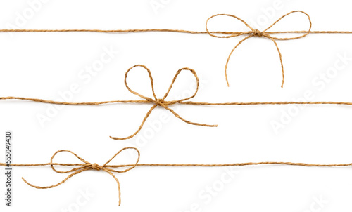 three knots made of natural rope isolated on white background