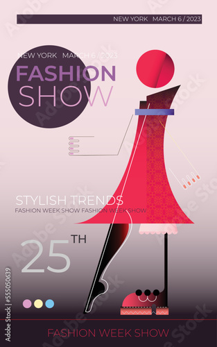 Fashion show / fashion week vector design template. Abstract image of a fashionable woman walking on the catwalk.