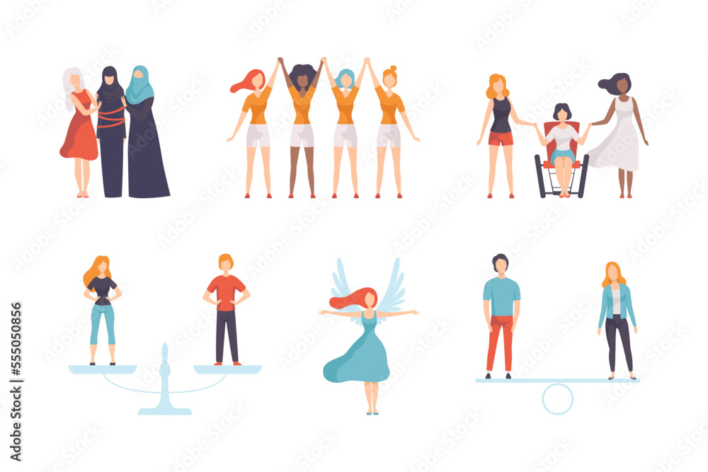 Man and Woman with Equal Right as Gender Equity Vector Set Man and Woman with Equal Right as Gender Equity Vector Set