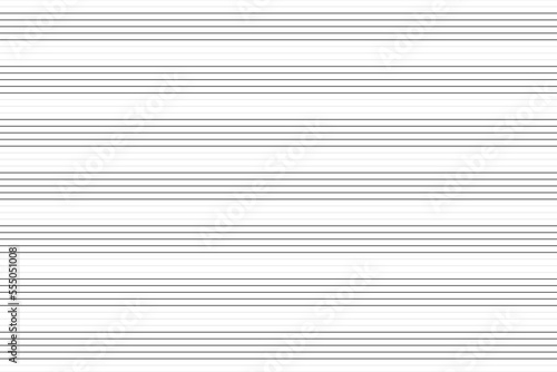 Music blank note stave seamless pattern. Blank classical music paper sheet for school. Note book line grid for melody and songs. Vector illustration isolated on white background.