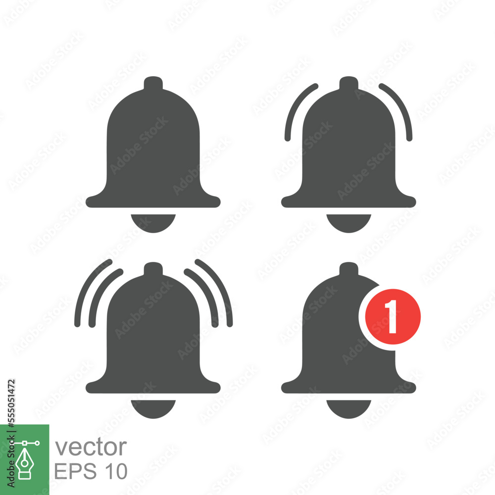 Message bell icon set. Simple flat style. Alert ringing, notice, notification, doorbell symbol for social media, subscriber alarm concept. Vector illustration isolated on white background. EPS 10. Message bell icon set. Simple flat style. Alert ringing, notice, notification, doorbell symbol for social media, subscriber alarm concept. Vector illustration isolated on white background. EPS 10.