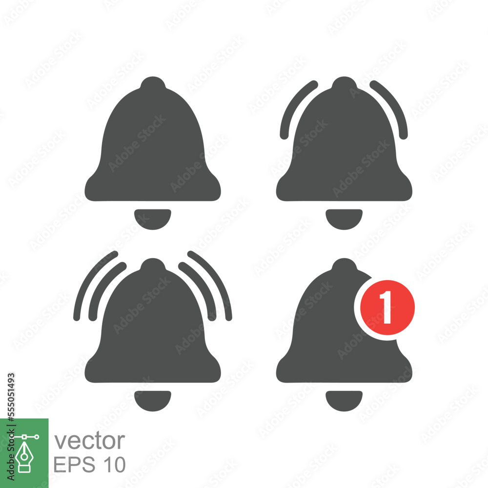Message bell icon set. Simple flat style. Alert ringing, notice, notification, doorbell symbol for social media, subscriber alarm concept. Vector illustration isolated on white background. EPS 10. Message bell icon set. Simple flat style. Alert ringing, notice, notification, doorbell symbol for social media, subscriber alarm concept. Vector illustration isolated on white background. EPS 10.