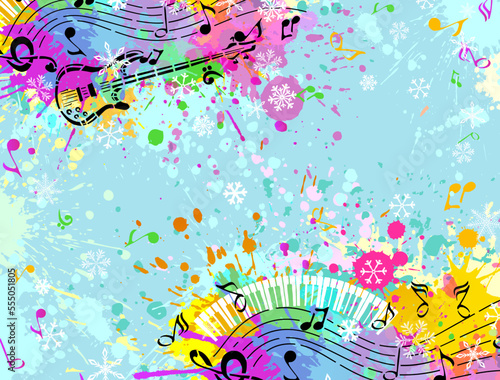 Music and snowflakes abstraction. Christmas Concer background . Vector illustration