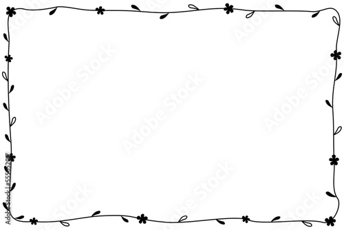 Vector - Cute border. Black line with mini flower and leaves on white background.