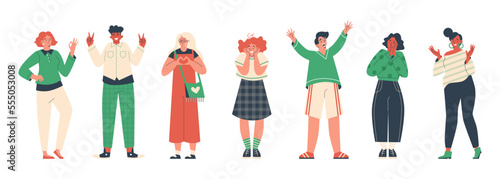 People experiencing positive emotions of joy flat vector illustration isolated.