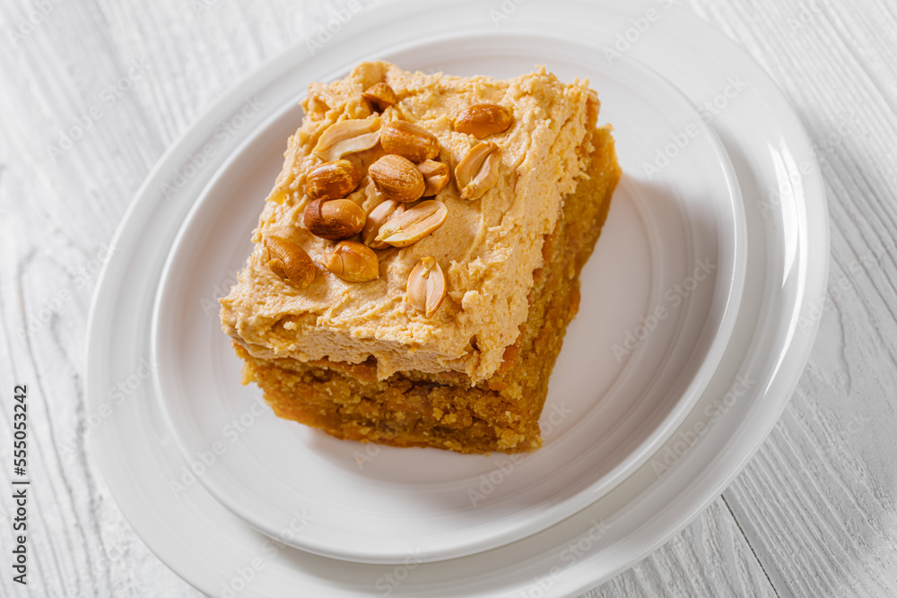 Sweet Peanut Butter Sheet Cake, top view Sweet Peanut Butter Sheet Cake, top view