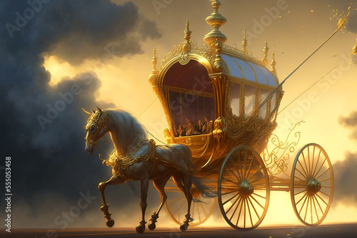 Fototapeta golden carriage in the early morning clouds. Generative AI