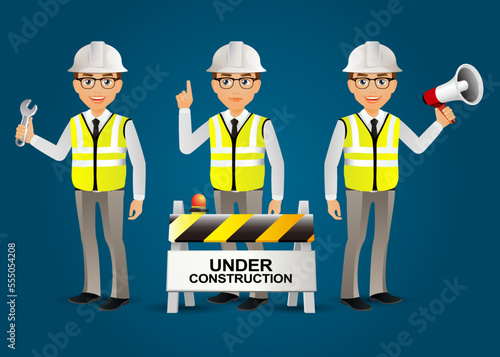 Set of flat engineer with different poses